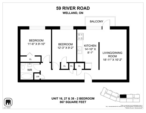 A floor plan for a unit at 59 River Road Welland, ON.